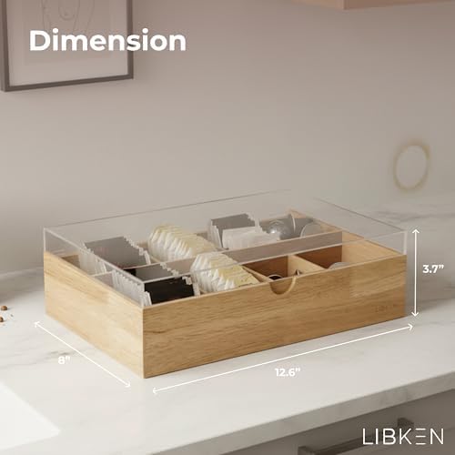 LIBKEN Wooden Tea Bag Organizer Box – 8 Compartment Tea Storage with