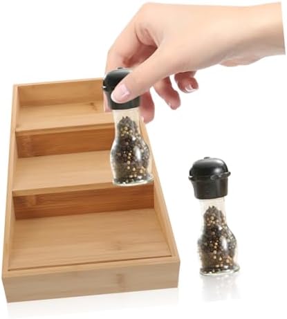 Bamboo Spice Rack Organizer, 3 Tier Drawer Shelf for Jars