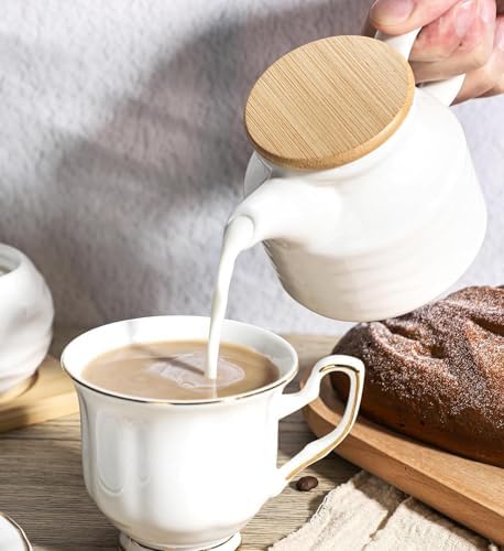 Ceramic Sugar and Creamer Set with Tray,12oz Cream Pitcher,7.5oz Sugar