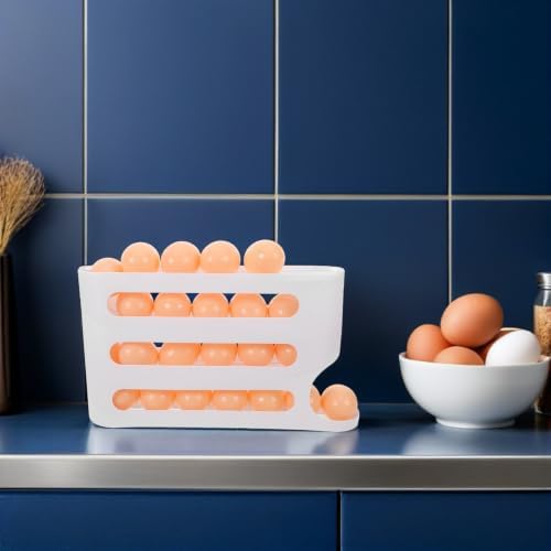 Automatic Rolling Egg Dispenser 4 Tier Plastic Organizer for Fridge