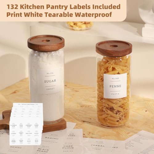 3 Pack Glass Canisters with Airtight Acacia Lids and 132 Kitchen