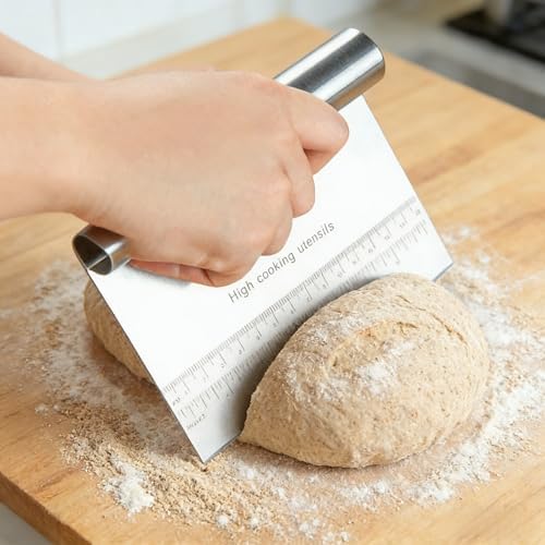 RUPOHIU Dough Scraper for Baking, Stainless Steel Bench Scraper with