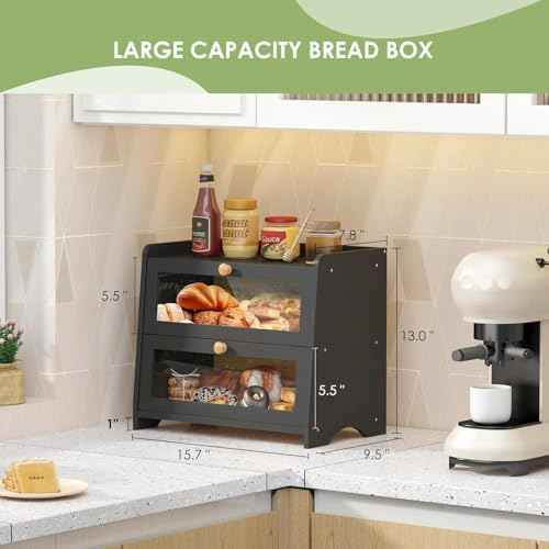 Double Layer Bread Box Container for Kitchen Countertop Homemade Bread