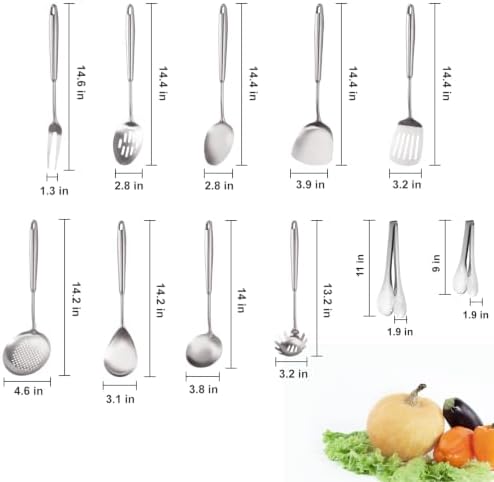 18/10 Stainlss Steel Kitchen Utensils Set, 11 Pcs Long Stainless Steel