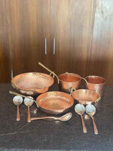 Pure Copper Cookware Set with Hammered Kadai, Saucepan & Fry Pan