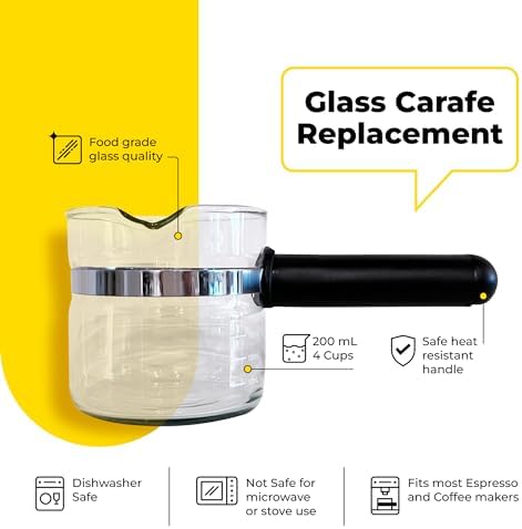 Espresso Carafe Glass Replacement - 4 Cup. Fits Most Espresso