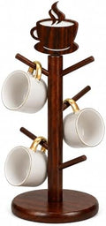 Geelin Coffee Mug Tree with 6 Hooks Holder, Wood Cup Organizer for