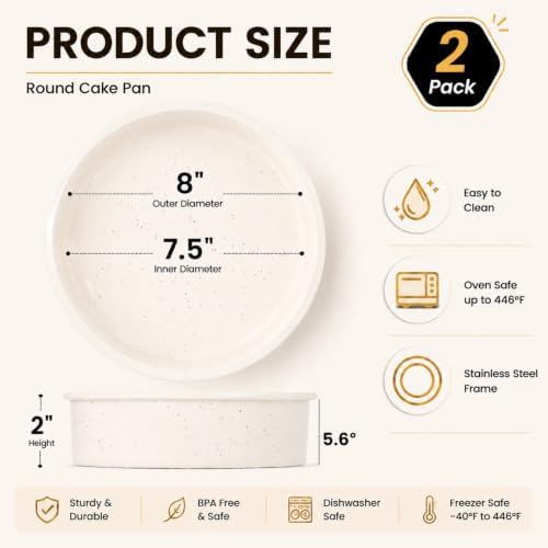 Vinino 8 Inch Silicone Round Cake Pans, Set of 2