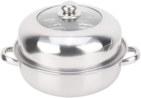 Stainless Steel Steamer Pot, Visible Cooking Steaming Boiling Hotpot for Home Kitchen Stainless Steel Glass Lid 28 cm Single Layer 1 Piece