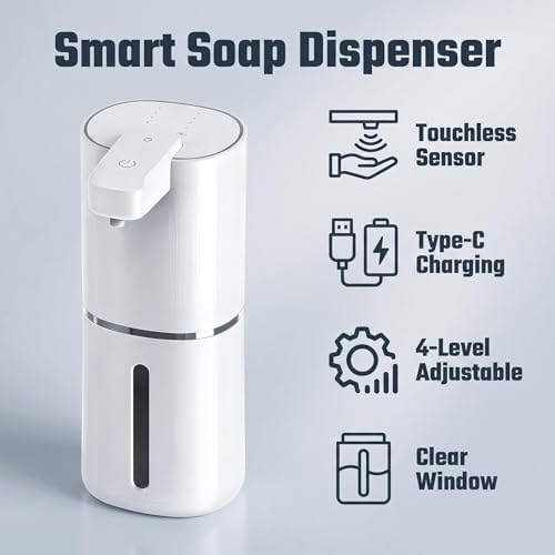 Automatic Foam Soap Dispenser for Kitchen Sink, USB-C, White, 380ml