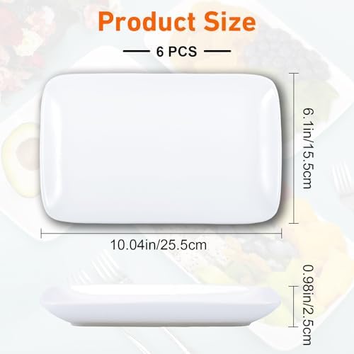 Set Of 6 10 Inch White Rectangular Serving Plates