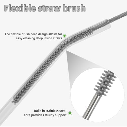 Silicone Straw Cleaner Brush, 4Pcs Reusable Straw Brush Gray
