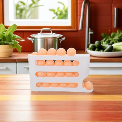 Automatic Rolling Egg Dispenser 4 Tier Plastic Organizer for Fridge