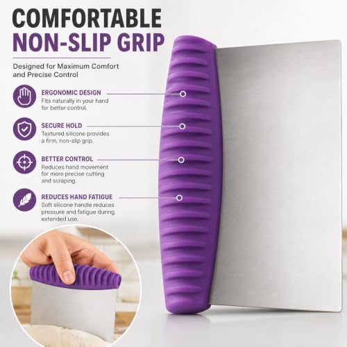 Stainless Steel Dough Scraper with Non-Slip Silicone Grip, Heavy Duty