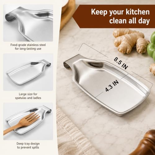 E-far Spoon Rest Set of 2, Stainless Steel Spoon Rest for Stove Top