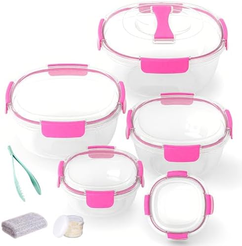 LISI Salad Bowls Set with Airtight Lids, BPA-Free, Leak-Proof Plastic