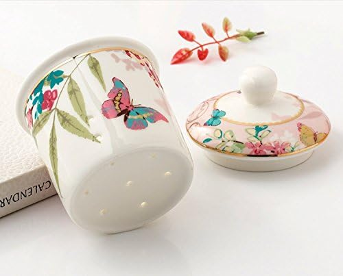 YBKTEX Glass Teapot with Ceramic Warmer- Butterflies Pattern (Pink)