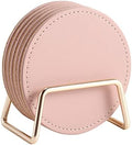 CASEGRACE Drink Coasters with Metal Holder Stand Set of 6, PU Leather