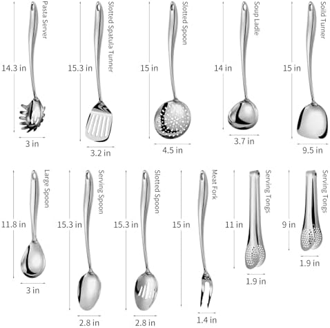 304 Stainlss Steel Kitchen Utensils Set, 11 Pcs Long Metal Cooking