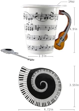 Guitar Novelty Mug Unique Musical Gift Coffee Cup with Cool Music