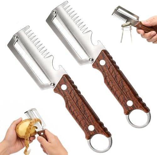 2Pack 3-in-1 Vegetable Peeler with Faux Wood Handle, Stainless Steel