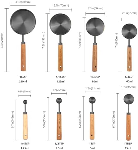 Measuring Cups and Spoons Set with Fragrant Wood Handles, Microwave