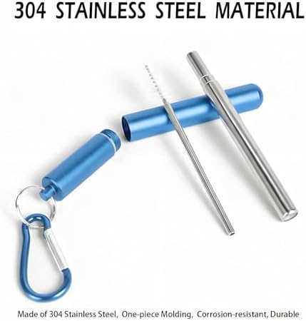 Collapsible Metal Straws, Travel Drinking Straws with Case, Keychain