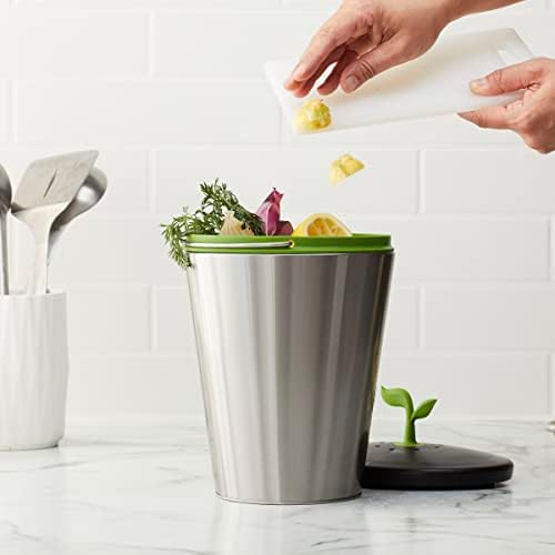 Chef'n EcoCrock Compost Bin, 3.3 Liter, Steel Gray