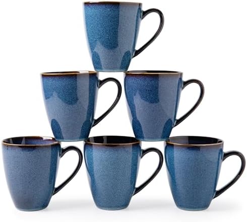 MONITO 17 OZ Coffee Mugs Set of 6, Large Ceramic Blue Coffee Mugs Set