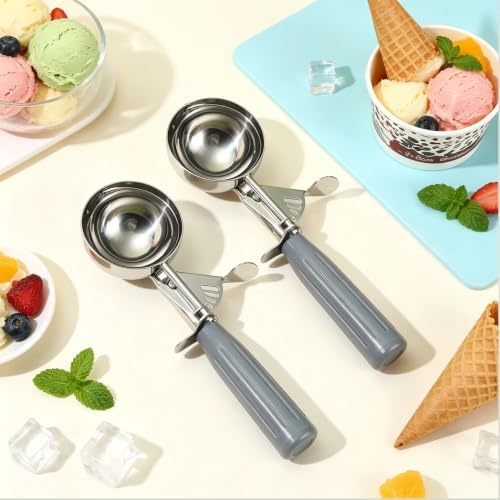 2 Pcs Cookie Scoop Ice Cream Scoop with Trigger Release 4 oz Stainless
