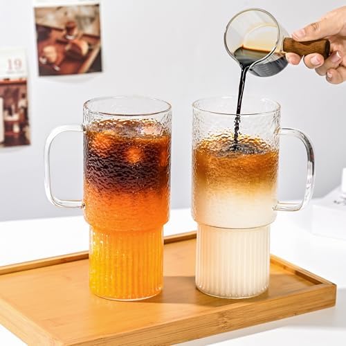 32oz Ribbed Borosilicate Glass Tumbler with Handle, Bamboo Lid and