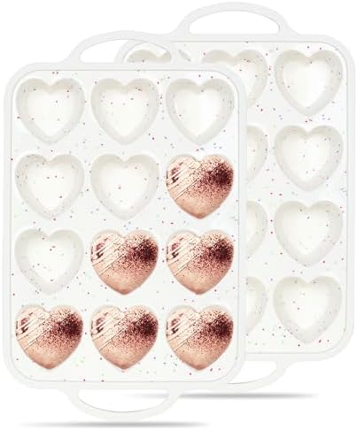 12 Cup Heart Shaped Silicone Muffin Pan for Baking with Metal Frame