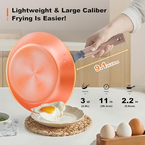 11.2-Inch Handmade Pure Copper Frying Pan - Premium Red Copper
