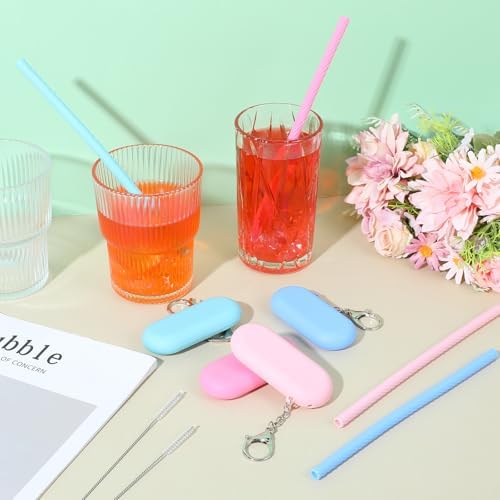 16 Sets Silicone Straws with Case & Cleaning Brush – Reusable