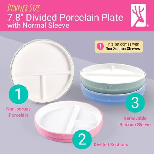 Elk and Friends Kids/Toddler 7.8" Porcelain Divided Plates + Sleeves