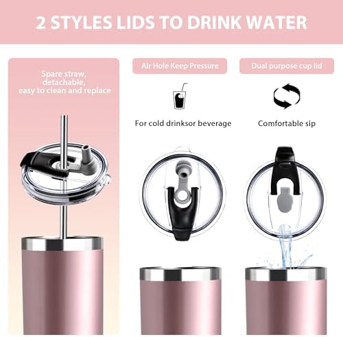 20 oz Insulated Tumbler Skinny Coffee Cup with Straw Lid 24 Hrs Cold