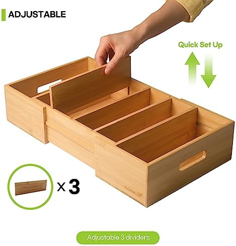 CLEANCLUE Bamboo Expandable Pot Pan and Lid Organizers under Cabinet