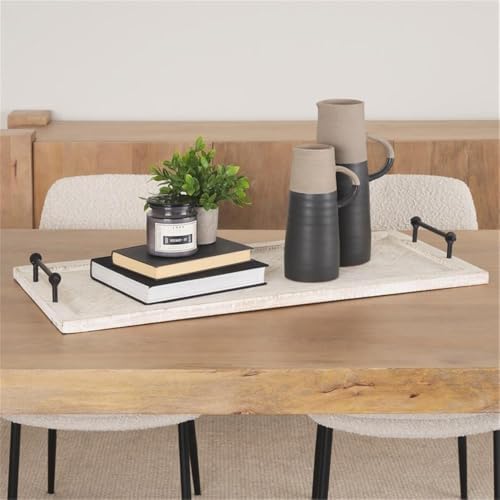 Maklaine Farmhouse Rectangular Whitewashed Wood Tray, Herringbone