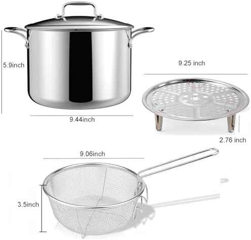 6L/6.4QT Deep Fryer Pot with Basket and Steamer Rack, Stainless Steel Stock Pot Cooking Pot for Pasta, Soup,Spaghetti, Chicken, Deep Cookware for Frying, Canning, Boiling, Simmering