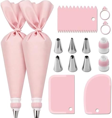 15-Piece Cake Decorating Kit, Piping Bags and Tips, Pink