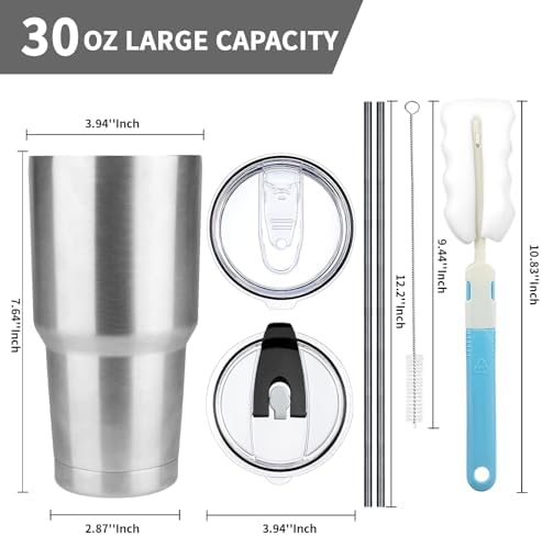 30 oz Tumbler with Lids and Straws, Stainless Steel Insulated Coffee