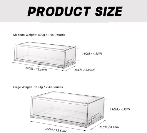 Stackable storage drawers, clear pull-out organizer with handles and
