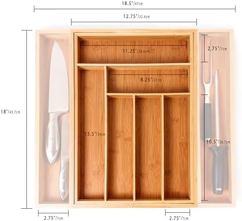 BergHOFF Bamboo 8-Slot Expandable Flatware Organizer Fits Most Kitchen