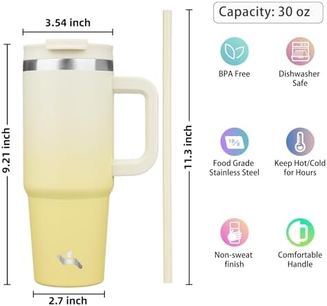 Konokyo 30 oz Insulated Tumbler Water Bottle with Handle, Straw Lid