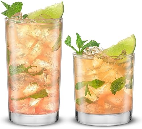 JoyJolt Alain Drinking Glasses Set of 8 Glass Tumblers. Highball 14oz