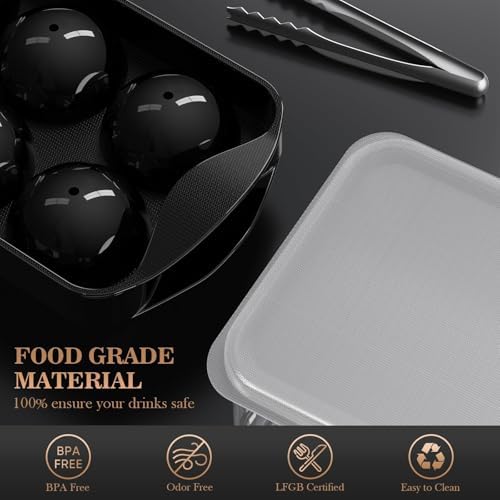Whiskey Ice Cube Mold, Round Ice Ball Maker Set with Lid & Bin