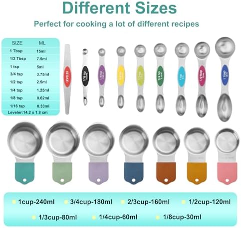 RUNZI 16 Pcs Magnetic Measuring Cups and Spoons Set,Stackable Metal