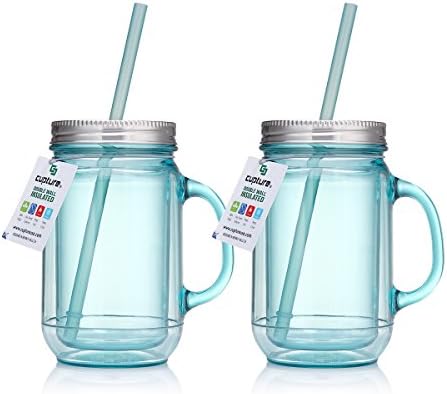 Cupture 2 Vintage Blue Mason Jar Tumbler Mug With Stainless Steel Lid