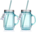 Cupture 2 Vintage Blue Mason Jar Tumbler Mug With Stainless Steel Lid