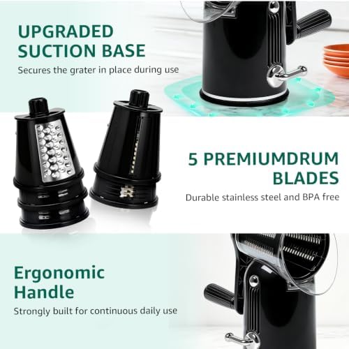 5-Blade Hand Crank Rotary Cheese Grater with Storage Box